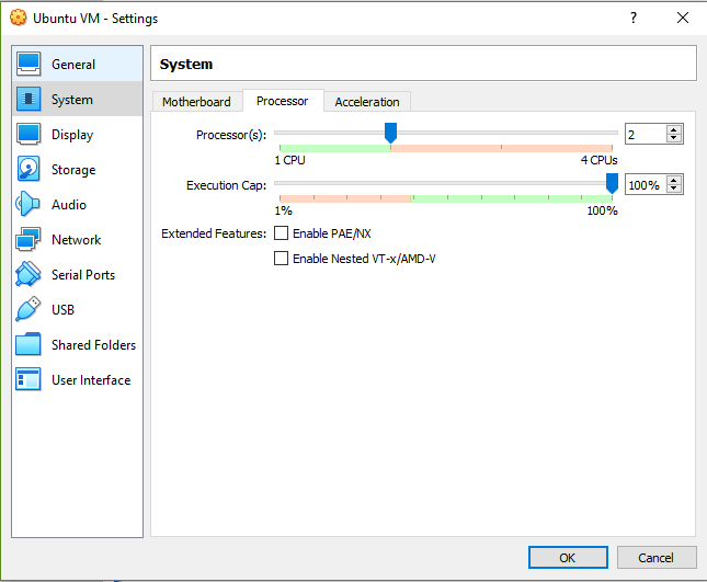 Ubuntu VM settings