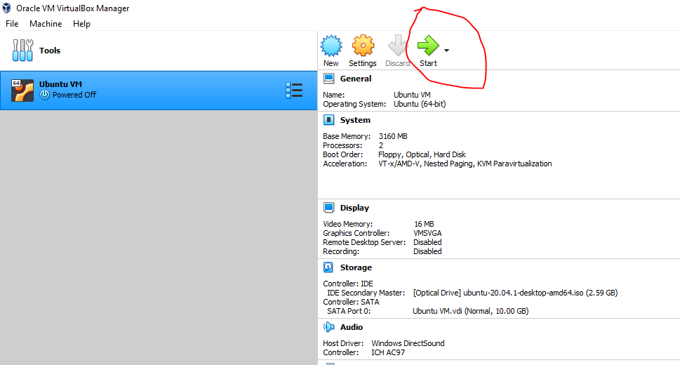 starting Ubuntu VM