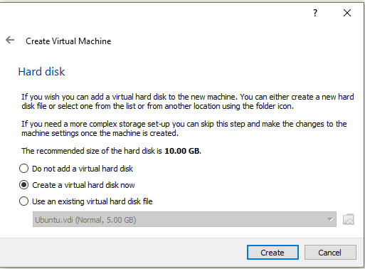 Virtual machine hard disk creatiion